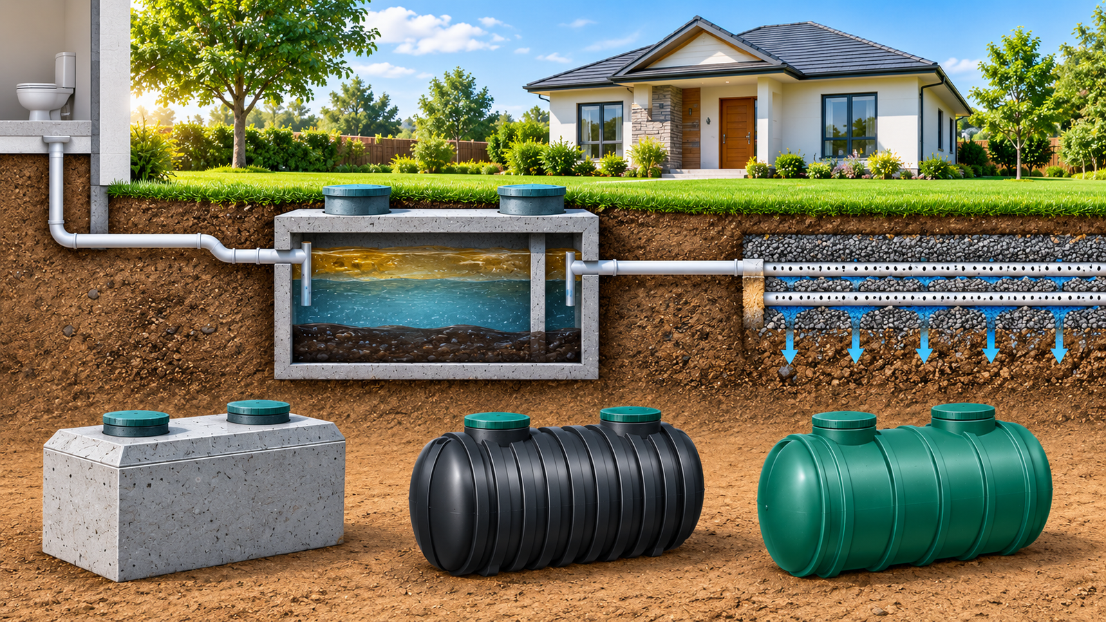 Septic Tanks - Concrete vs. Plastic vs. Fiberglass, Costs and Sizes